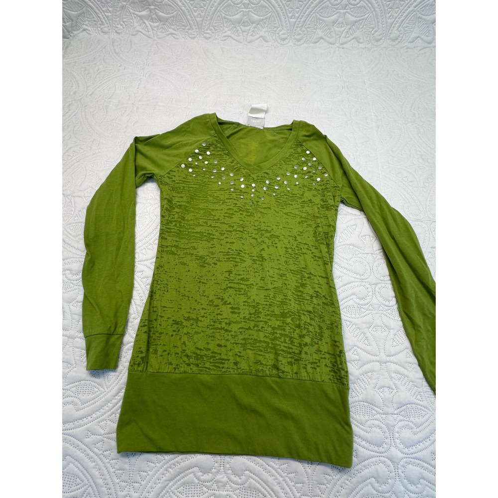 Ariat Dylan Top Posh Green Studded Burnout V-Neck Long Sleeve Shirt M 10010704
